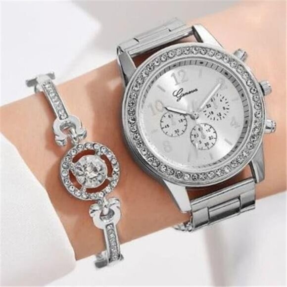 Luxury Women's Watch and Bracelet Sets – Elegant Timepiece with Crystal Accent - Picture 6 of 7